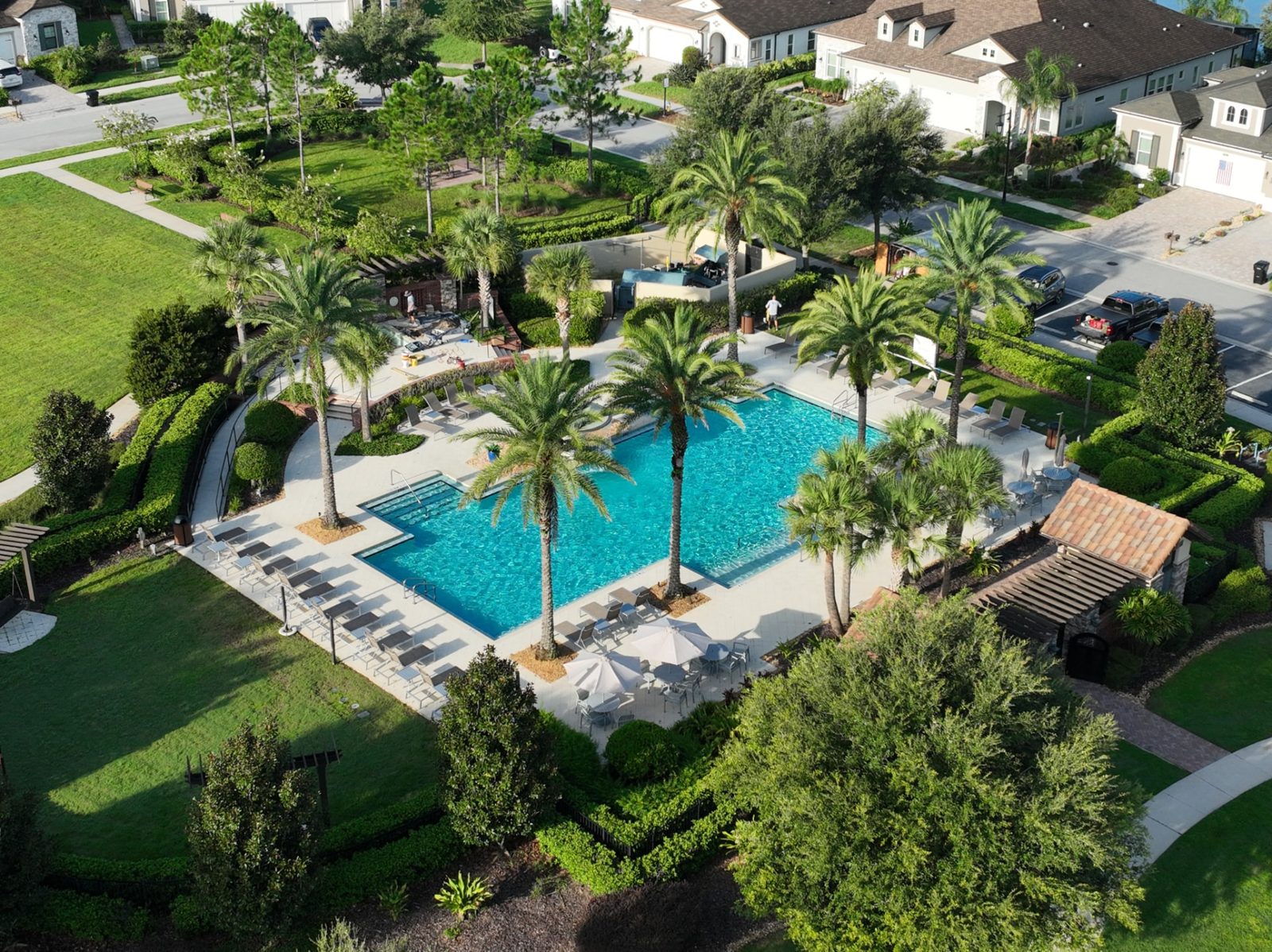 Estancia at Wiregrass Ranch community pool and homes in Wesley Chapel Florida