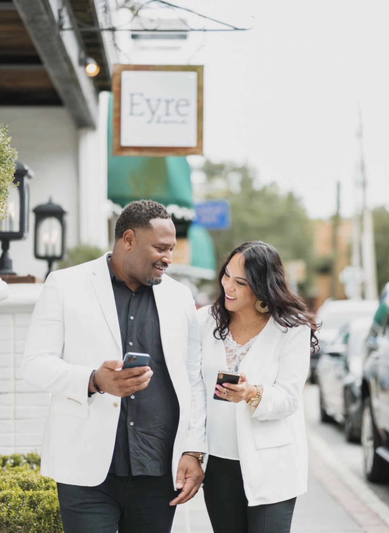 Jevon and Cindy Williams walking a Wesley Chapel neighborhood street.